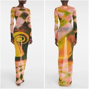 Louisa Ballou High Tide Stretch Mesh Maxi Dress in Pink Checkmate XS